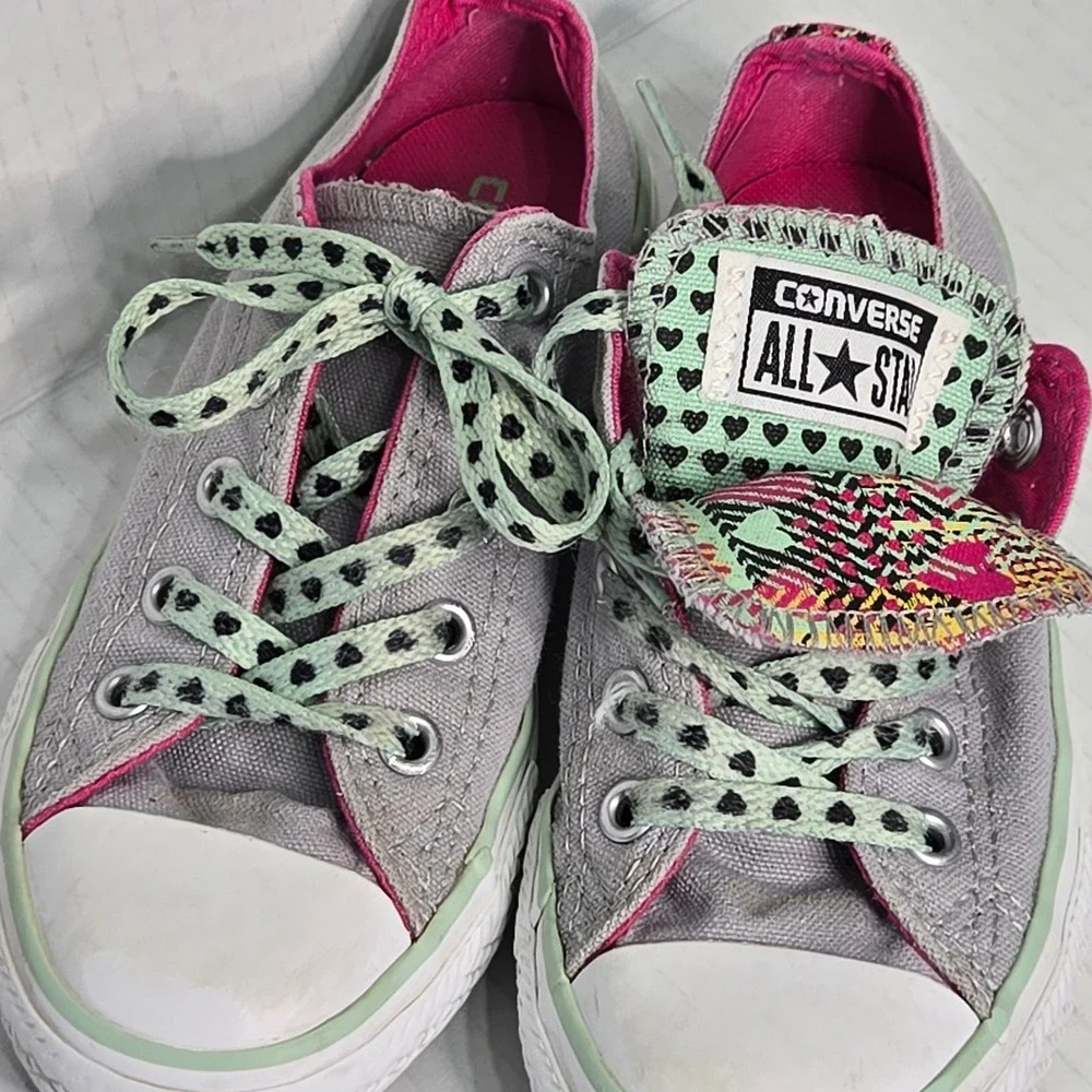 Converse Chuck Taylor All Star Low Top Little Kid 12 Grey Pink Mint Heart